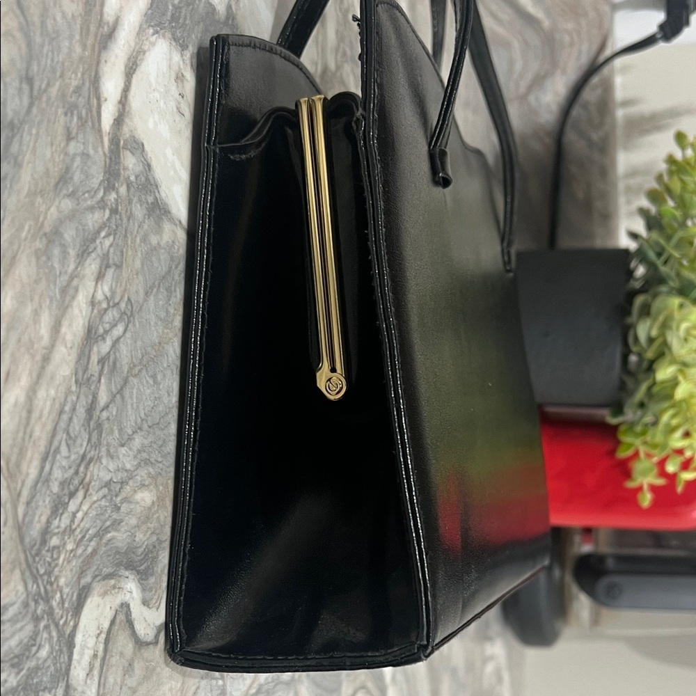 Adrian Gold London Real Leather Made In England Black Scalloped Top Handbag VTG - Picture 3 of 11